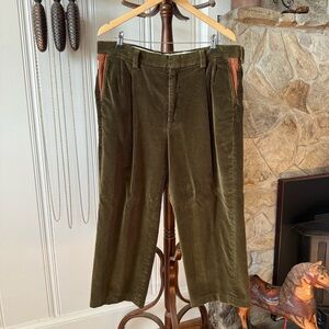 Vintage 90s Leather Trim Green Corduroy Men’s Trousers